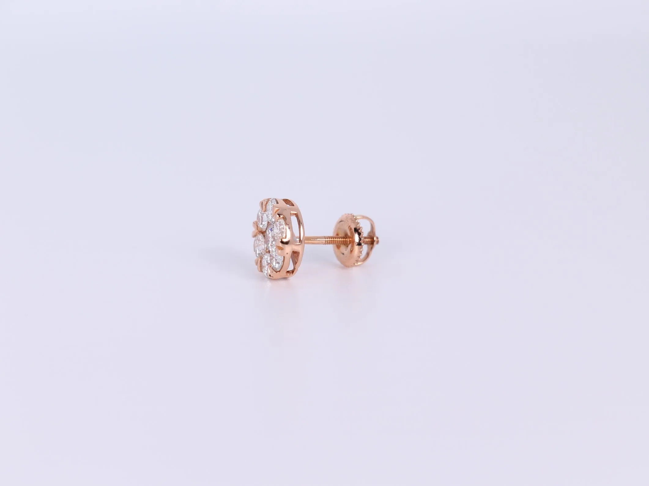 14K Rose Gold Flower Cluster Earring 1.50Ctw