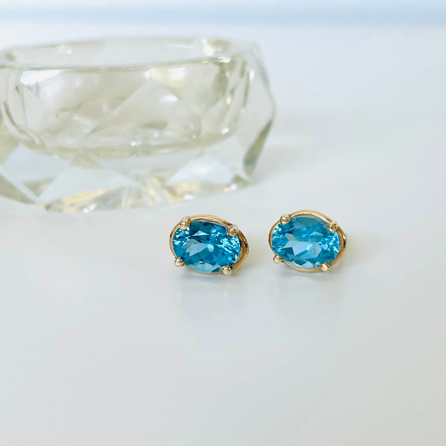 14k Swiss Blue Topaz Studs