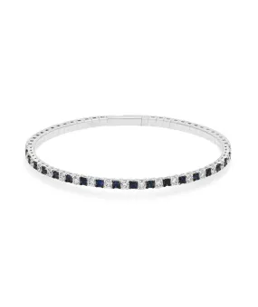 14K White Gold Sapphire and Diamond Flexible Bangle Bracelet