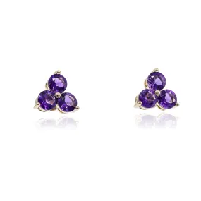 14K YELLOW GOLD AMETHYST FLOWER STUD EARRINGS