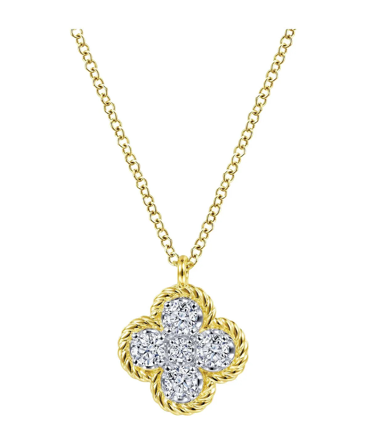 14K Yellow Gold Rope Diamond Pendant Necklace