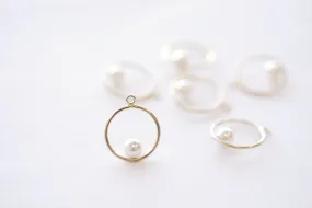 15mm Round Drop Charm with 5mm Crystal Pearl, 14k Gold Filled Open Ring, Pearl Drop Pendant, Gold Filled Jump rings, Connector, 416