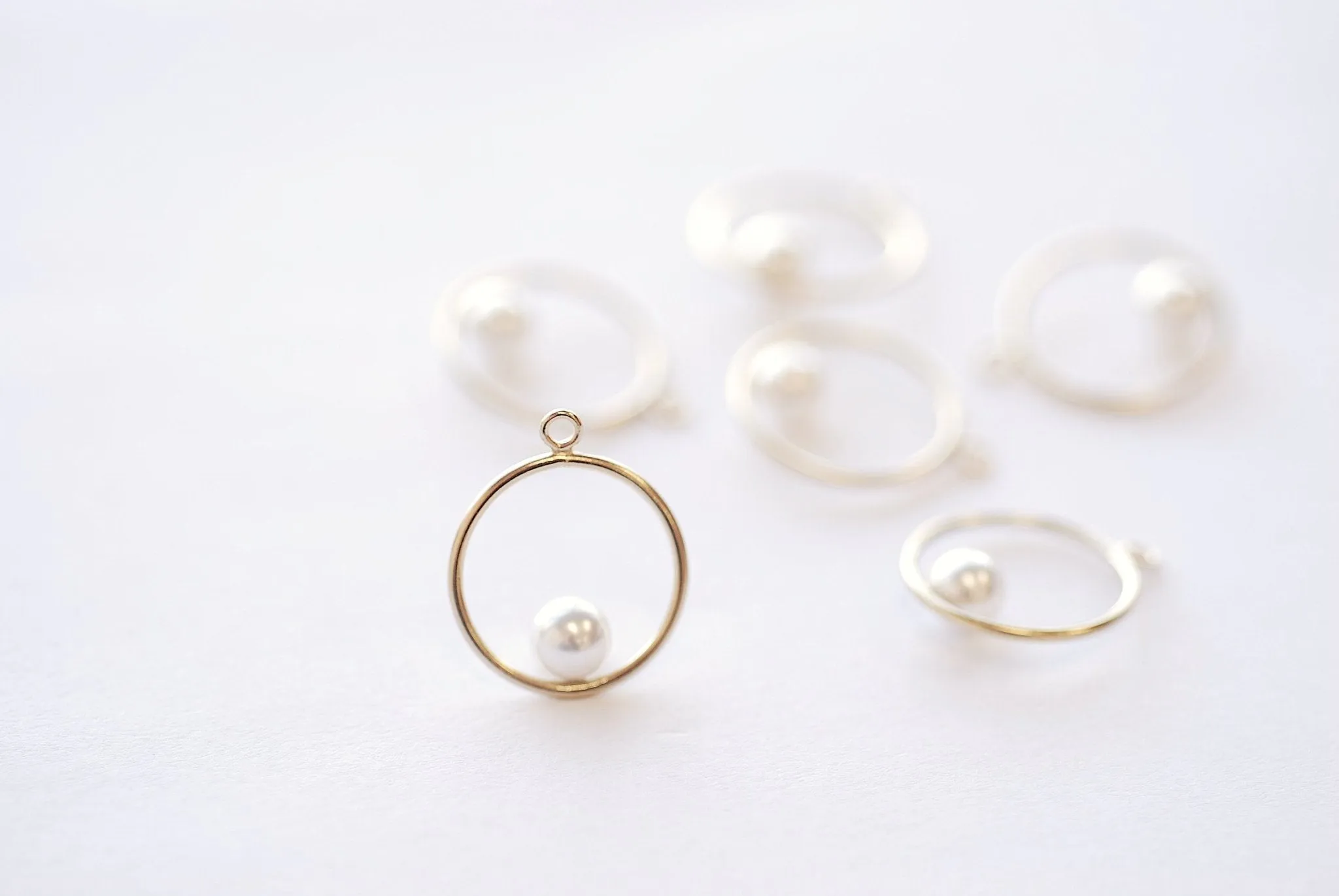 15mm Round Drop Charm with 5mm Crystal Pearl, 14k Gold Filled Open Ring, Pearl Drop Pendant, Gold Filled Jump rings, Connector, 416