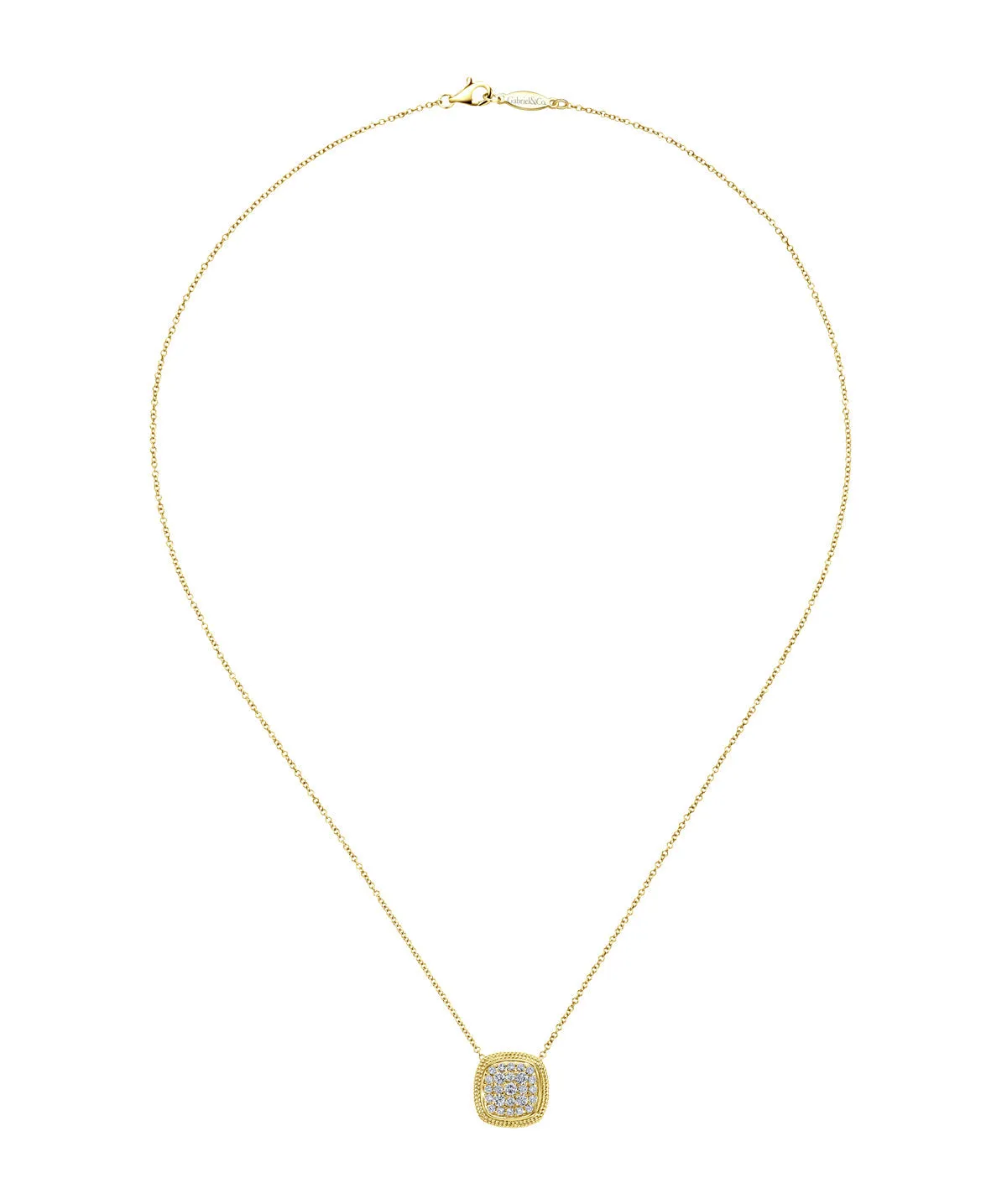 18 inch 14K Yellow Gold Cushion Shape Diamond Pavé Pendant Necklace