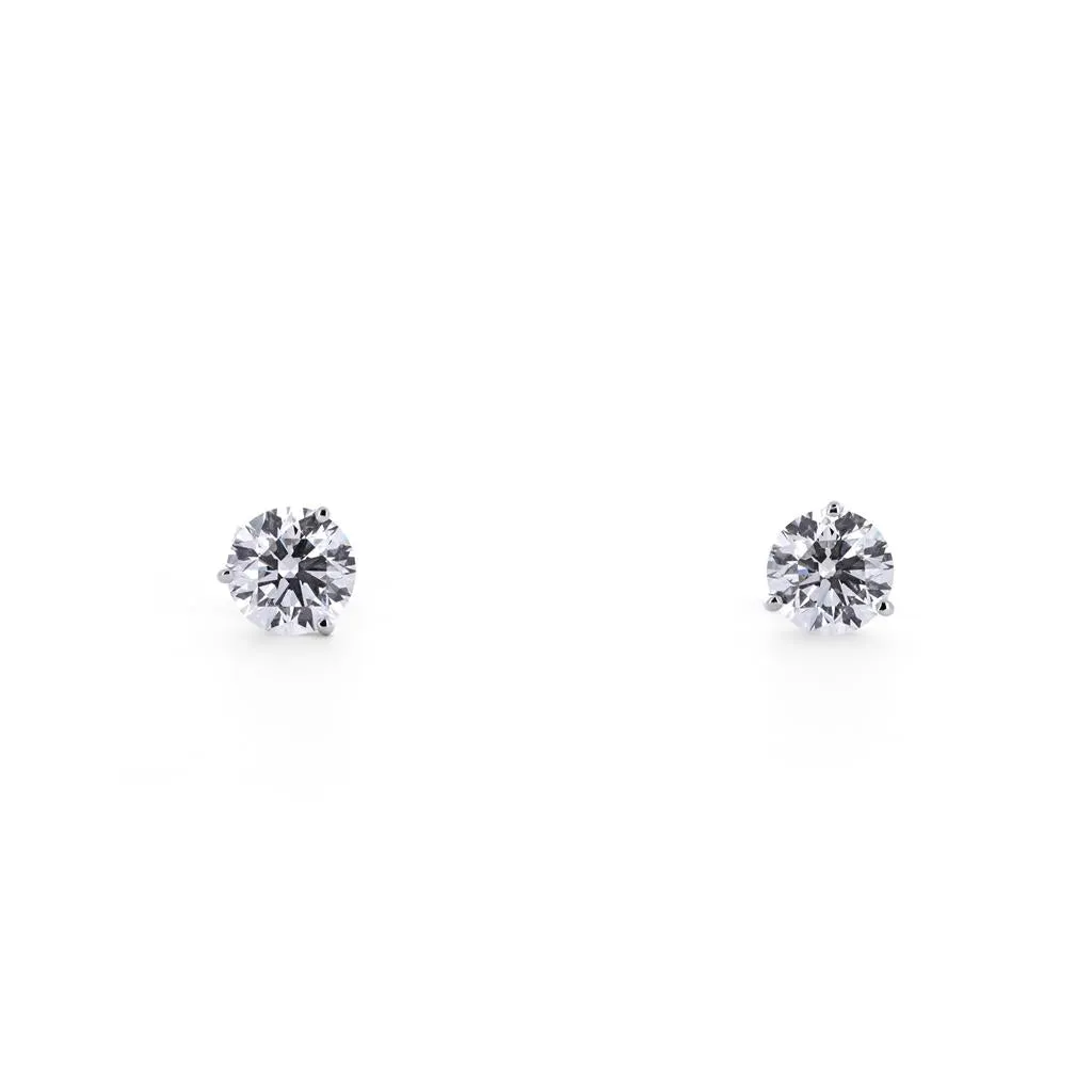 2.71ctw Round Diamond Studs, 3 Prong - 14K White Gold