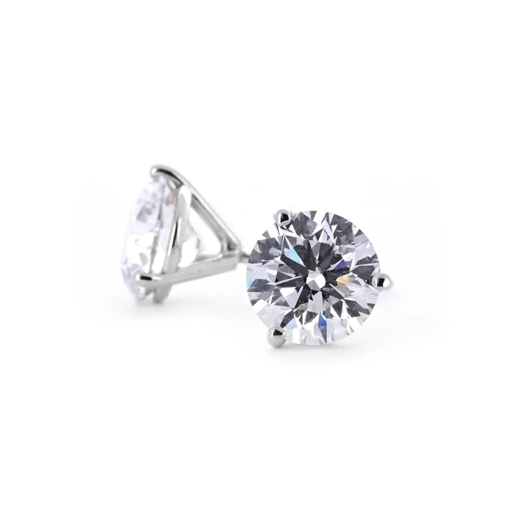 2.71ctw Round Diamond Studs, 3 Prong - 14K White Gold