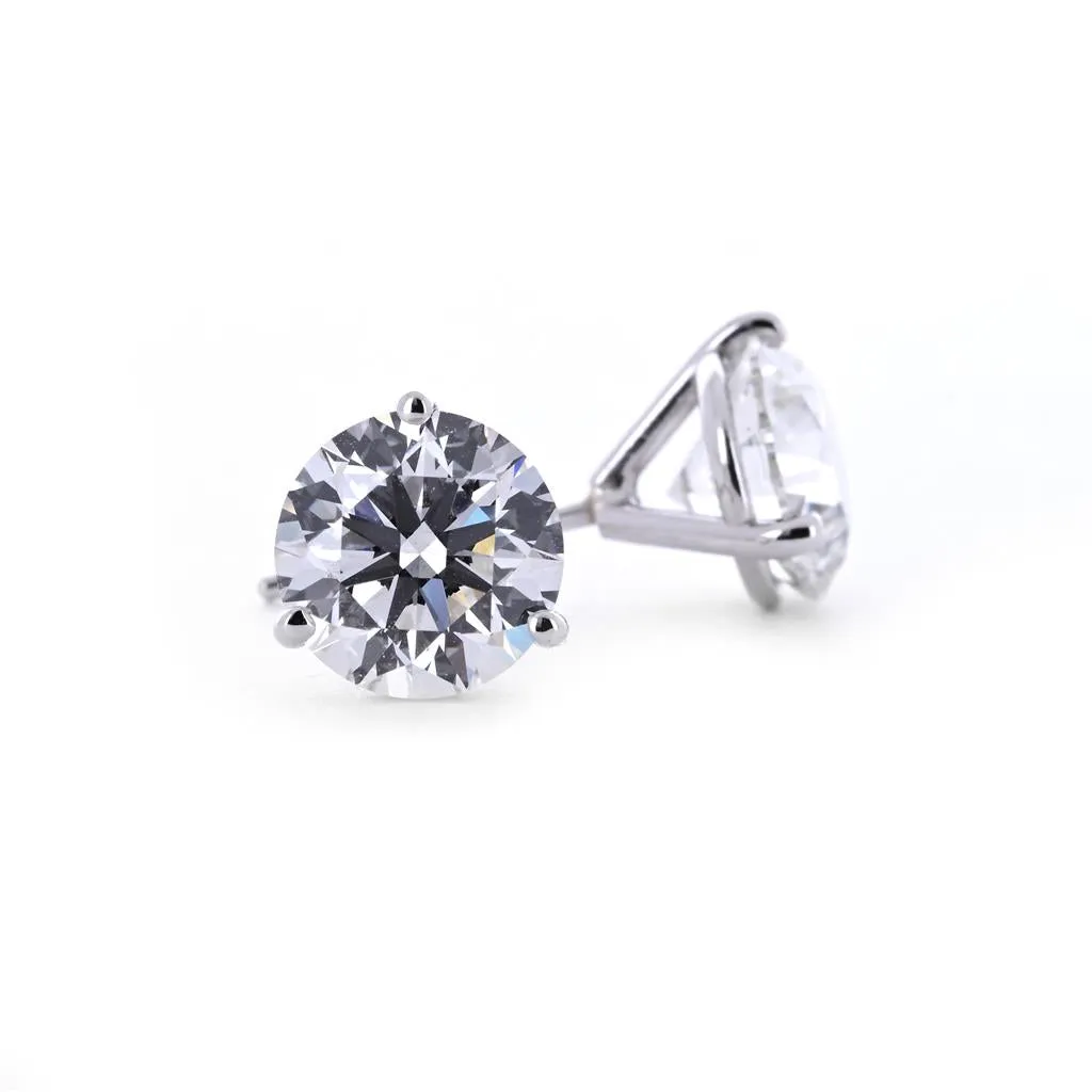 2.71ctw Round Diamond Studs, 3 Prong - 14K White Gold