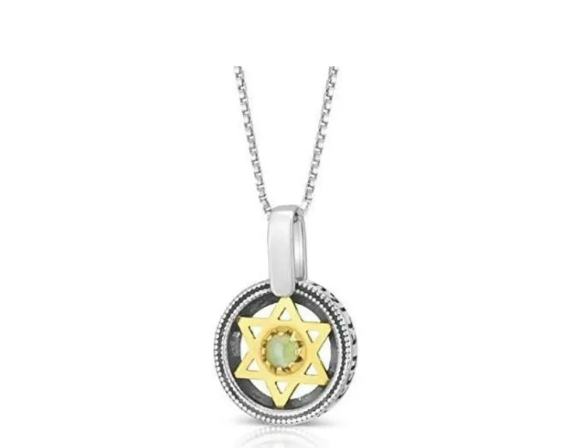 925 silver pendant in combination with a central gold Star of David set with a cat's eye stone/chrysoberyl with the blessing Ana Bachach around