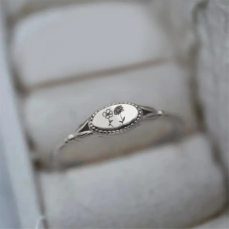 925 Sterling Silver Personalized Birth Flower Ring Wildflower Ring Gift for Mother