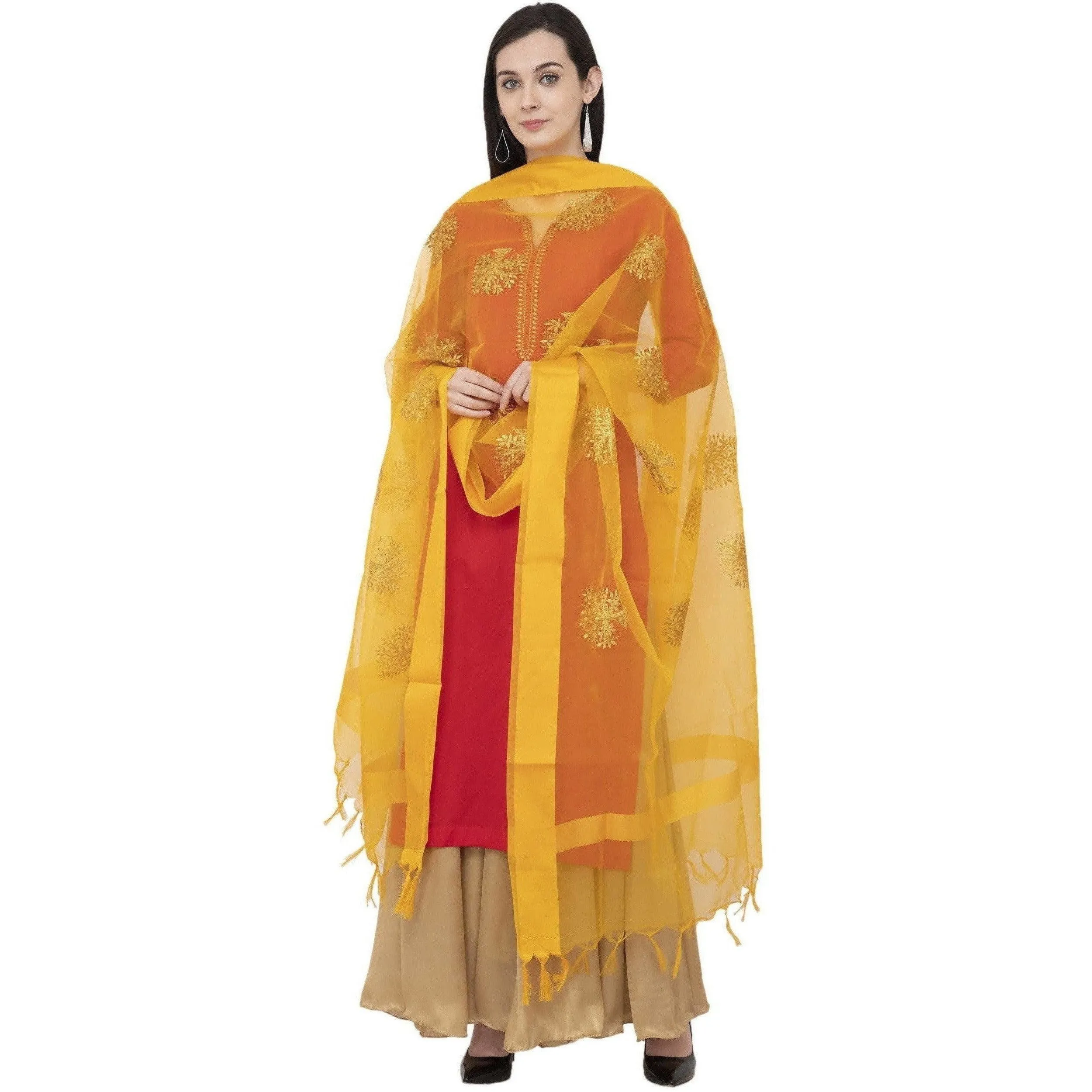 A R Silk Tissue Zari Emb. Fancy Dupatta Color Yellow Dupatta or Chunni