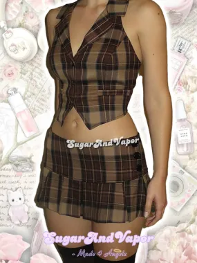 Abeia Brown Plaid Halter Top& Tennis Skirt Set