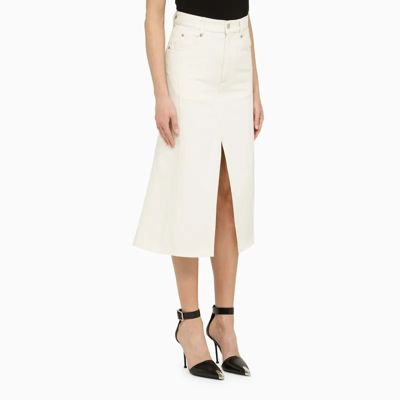 ALEXANDER MCQUEEN Ivory Denim Pencil Skirt for Women - SS23 Collection