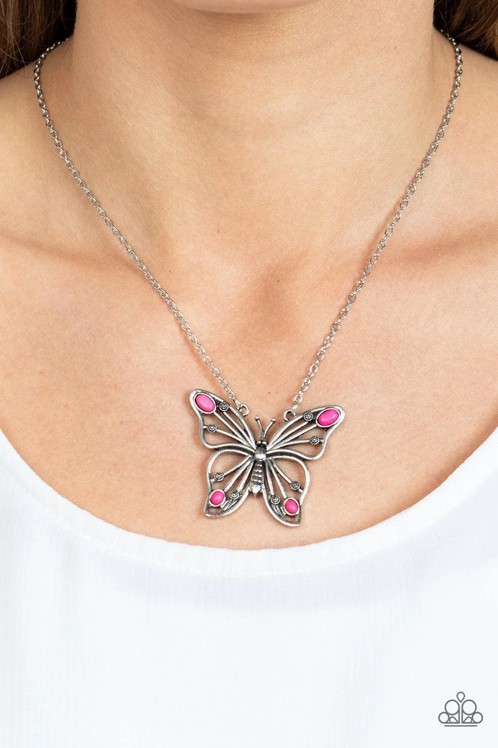 Badlands Butterfly Pink Stone Necklace - Paparazzi Accessories