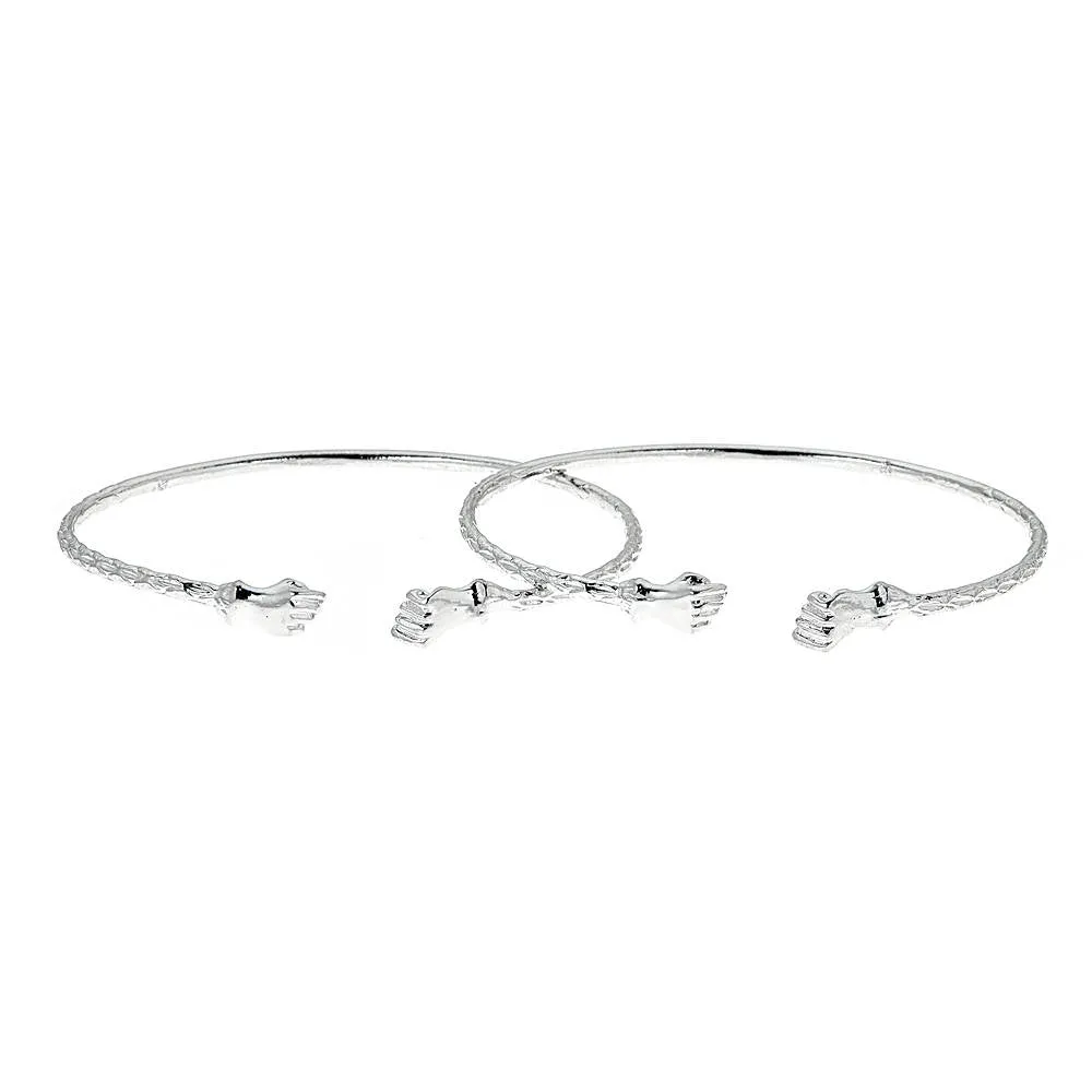 Better Jewelry Solid .925 Sterling Silver Small Fist Bangles; 15 grams (Made in USA), 1 pair