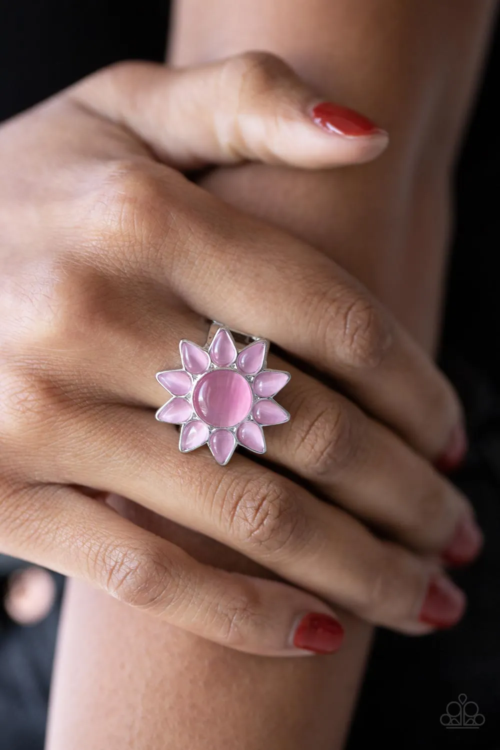 Blossoming Sunbeams Pink Cat's Eye Stone Flower Ring - Paparazzi Accessories