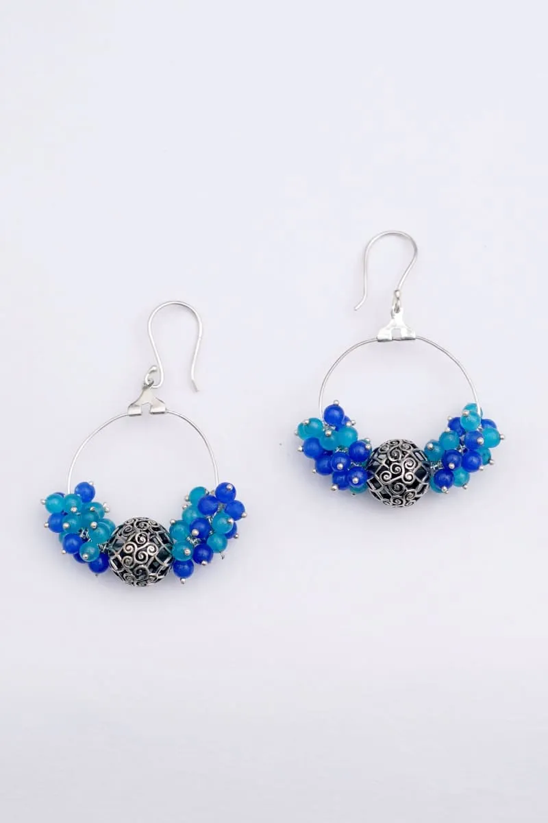 Blue Quartz Beaded Silver Handmade Hoops