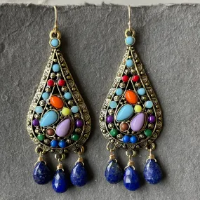 Boho Lapis Lazuli Chandelier Earrings