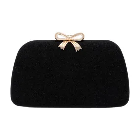 Bow Accented Shimmery Evening Clutch Crossbody Bag