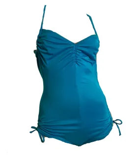 Bright Blue X-Back Swimsuit with Shirred Detail circa 1970s