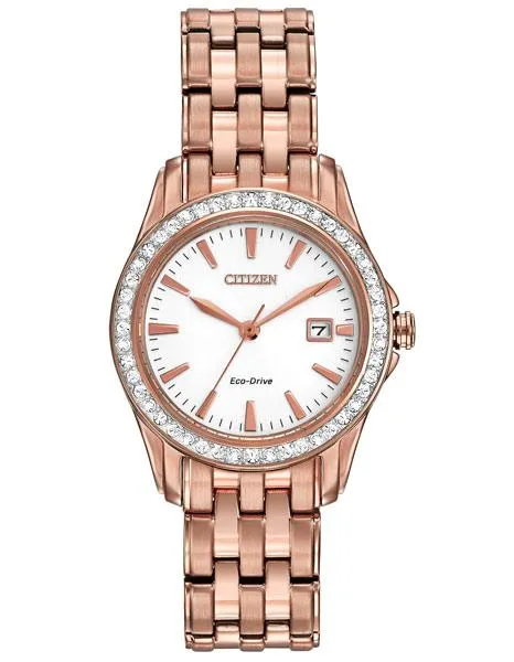 Citizen Ladies Silhouette Crystal - Pink Gold-Tone - White Dial - Date