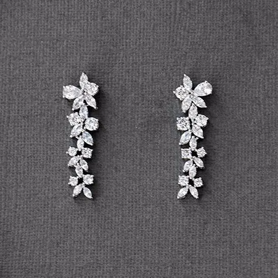 Clip-On CZ Flower Dangle Earrings for Wedding