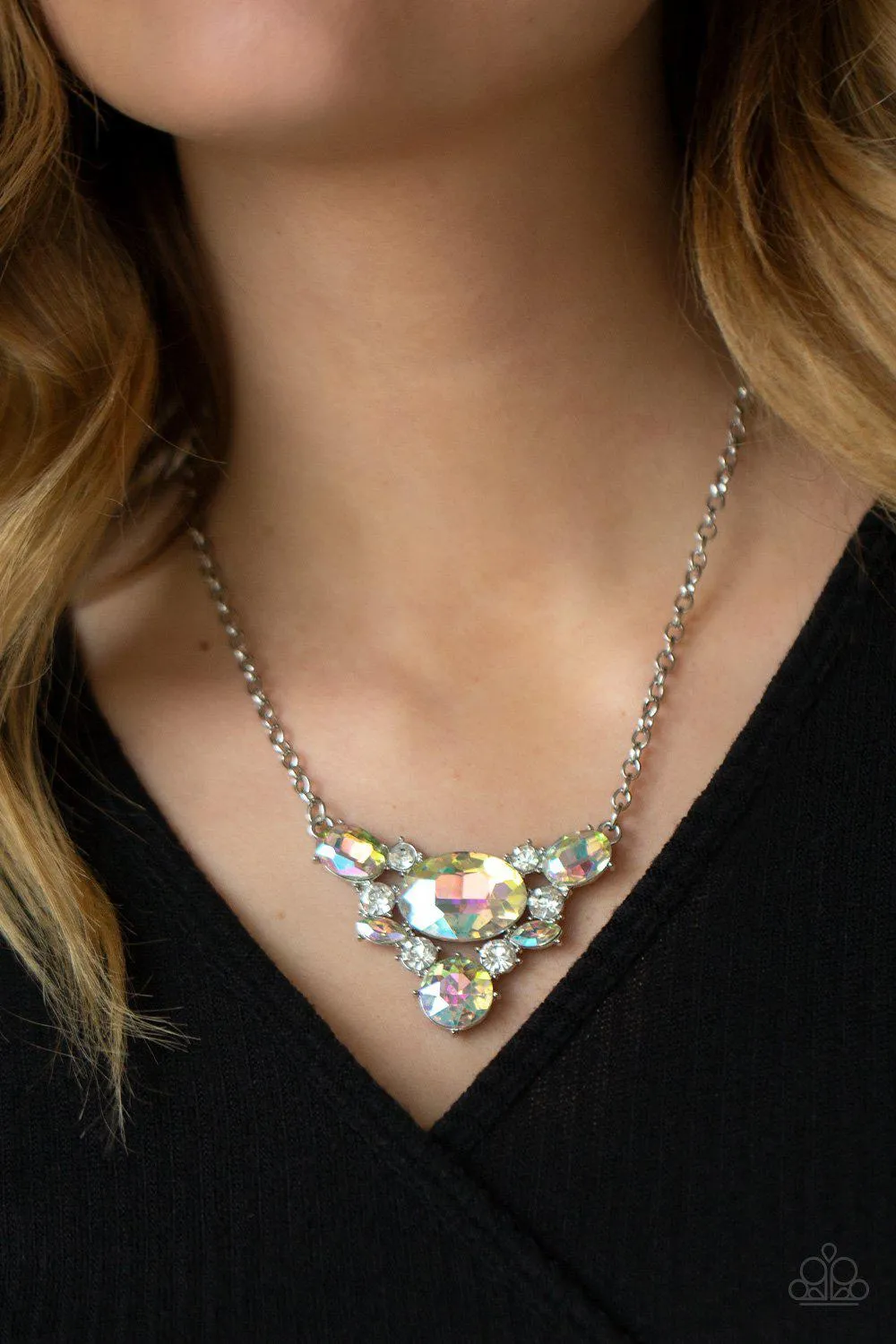 Cosmic Coronation Multi Iridescent Rhinestone Necklace - Paparazzi Accessories