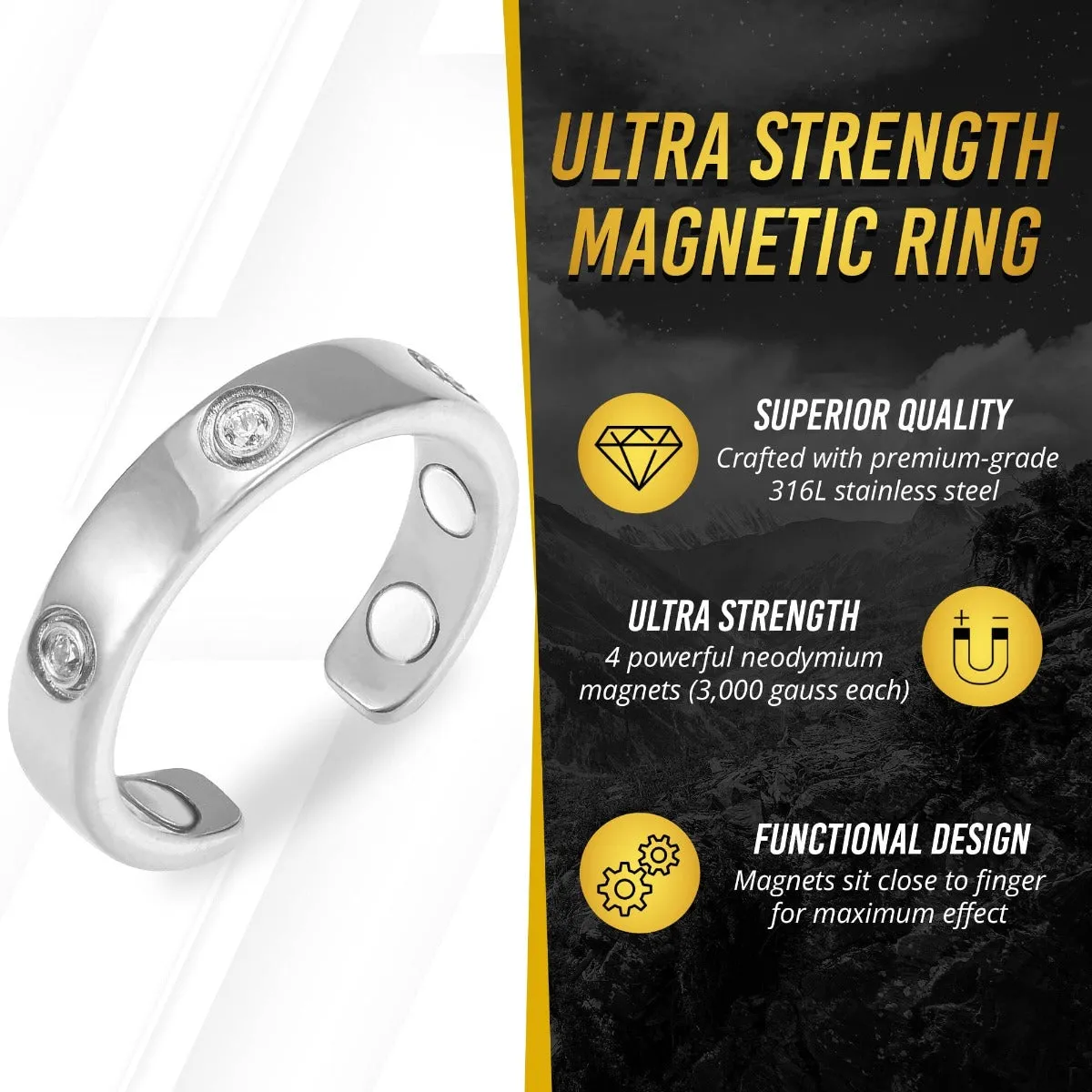 Crystal Magnetic Therapy Ring (Silver)