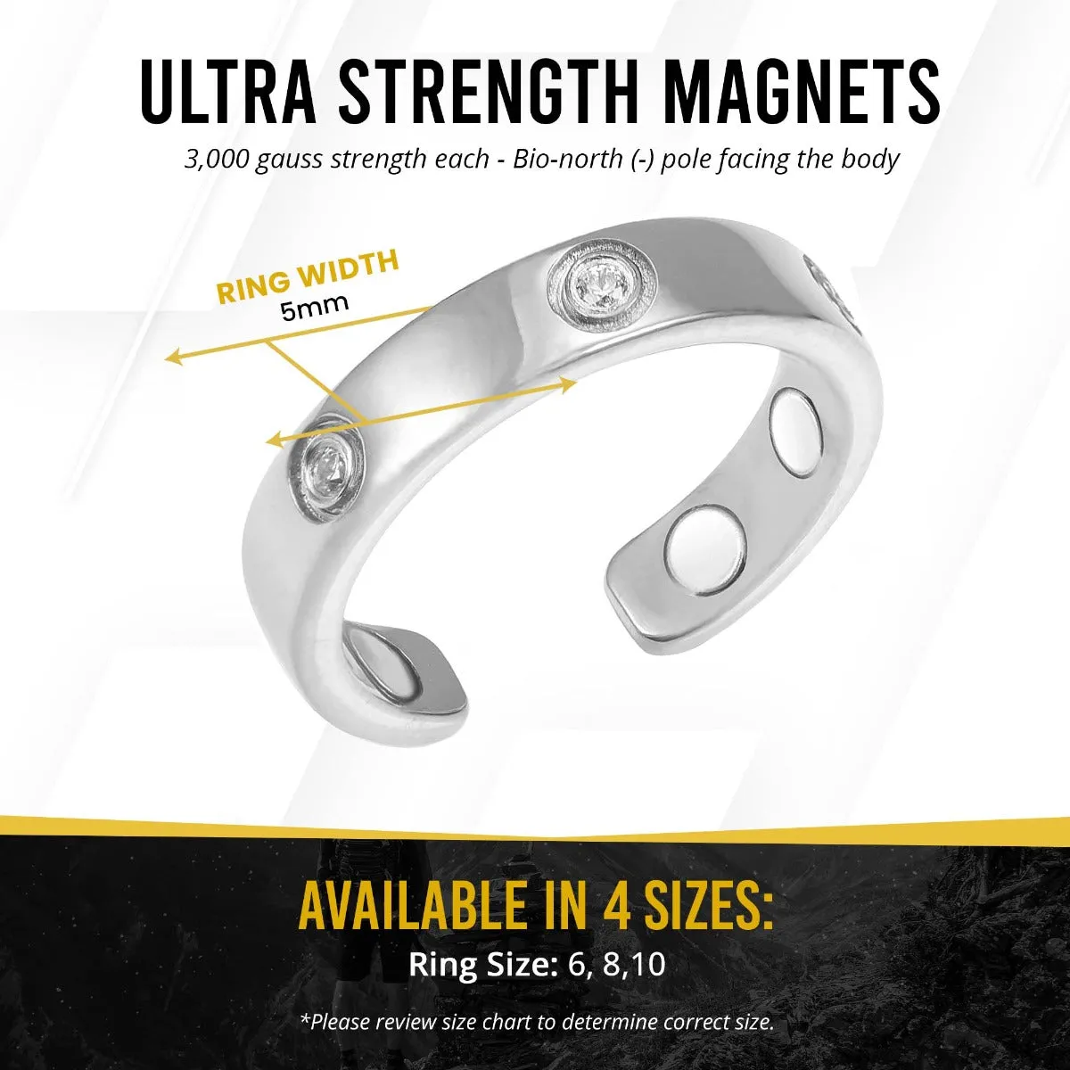 Crystal Magnetic Therapy Ring (Silver)