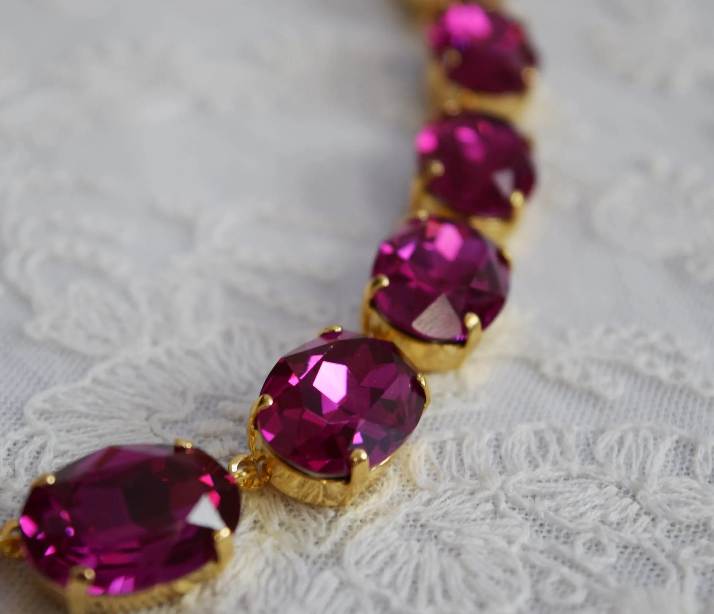 Dark Pink Aurora Crystal Collet Necklace - Large Oval