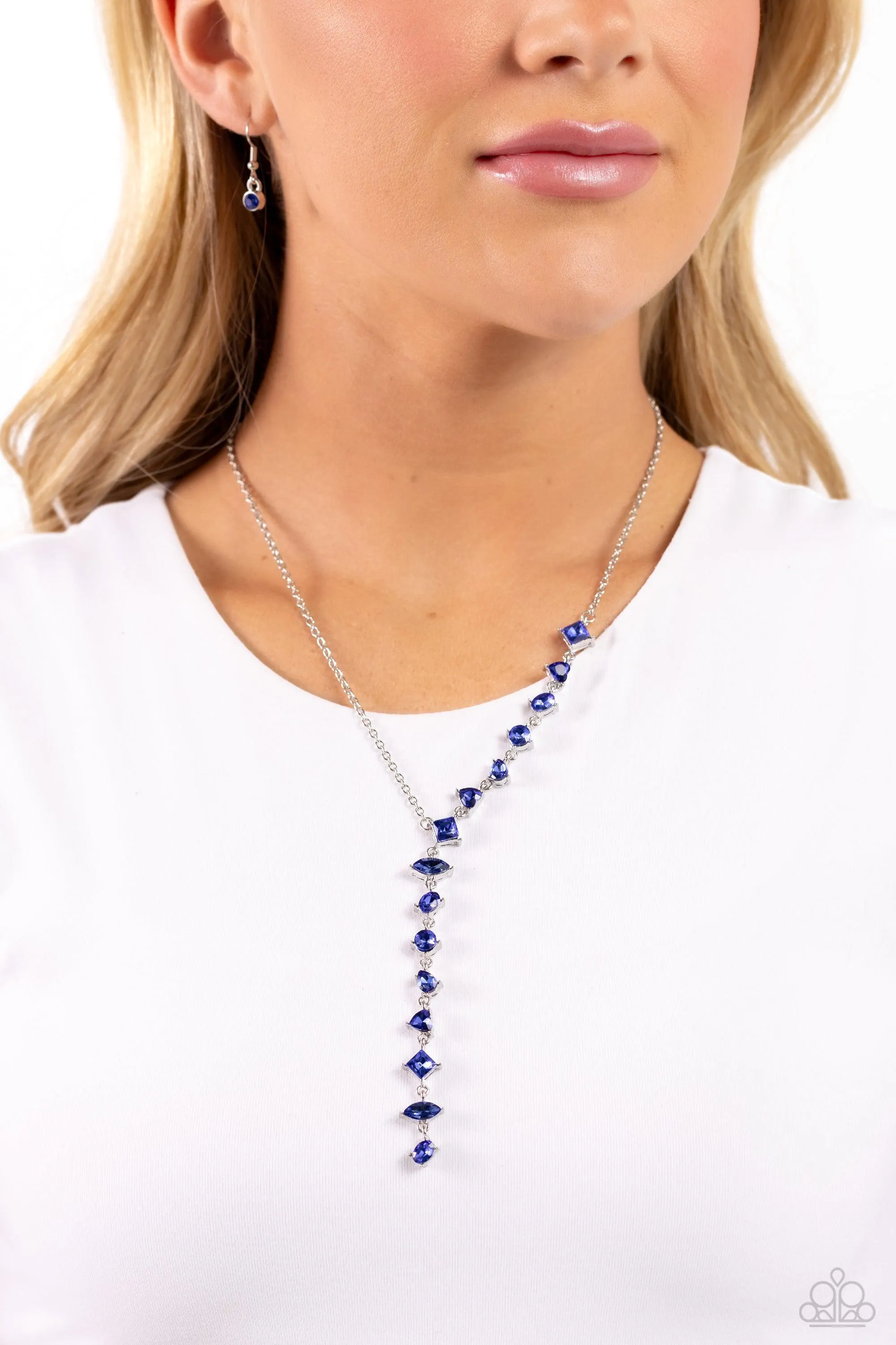 Diagonal Daydream Blue Rhinestone Necklace - Paparazzi Accessories