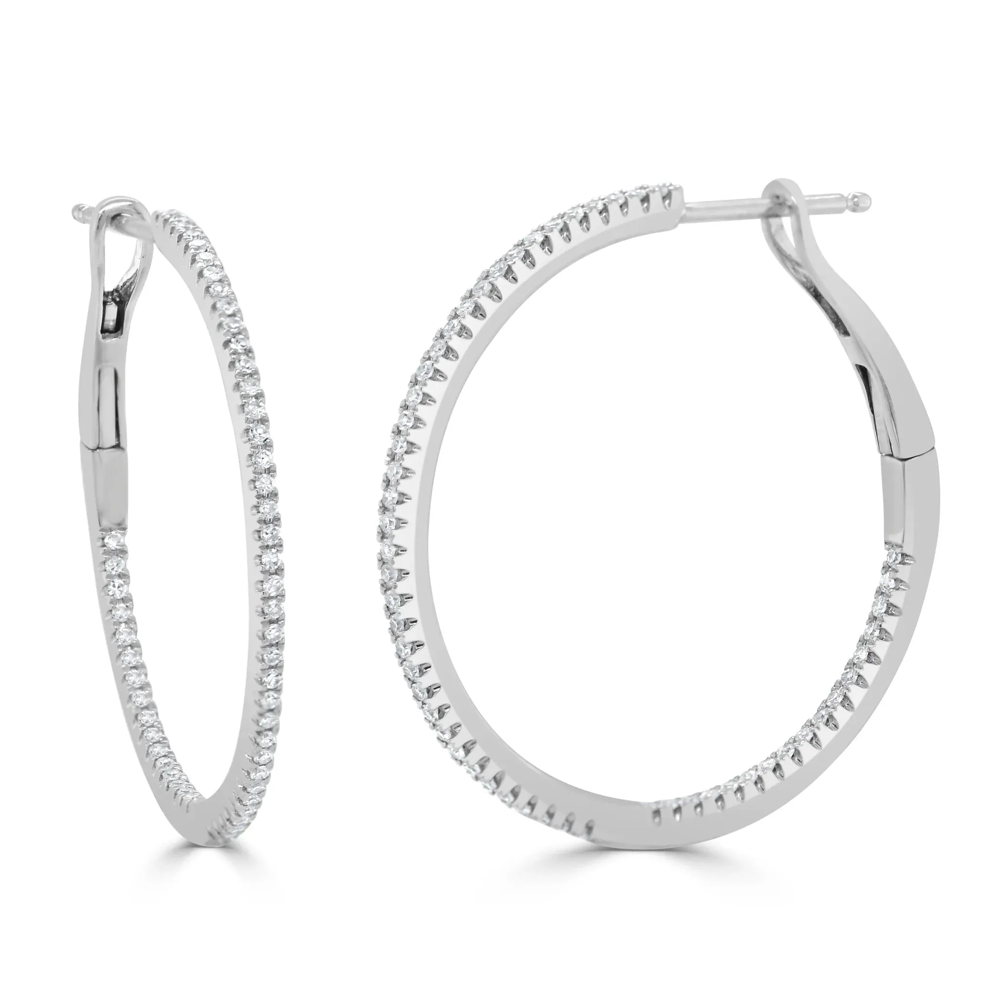 Diamond Skinny Hoop Earrings 1"