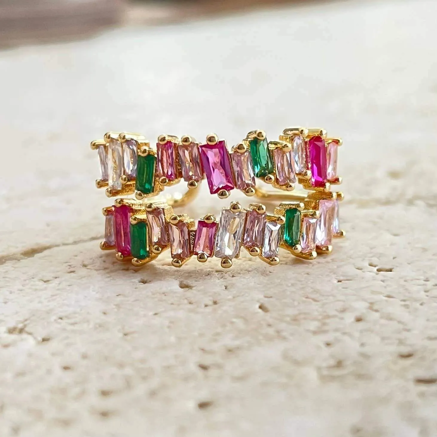 Double Colorful Crystal Open Ring