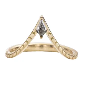 Engraved Chevron Ring with a Salt and Pepper Kite Diamond