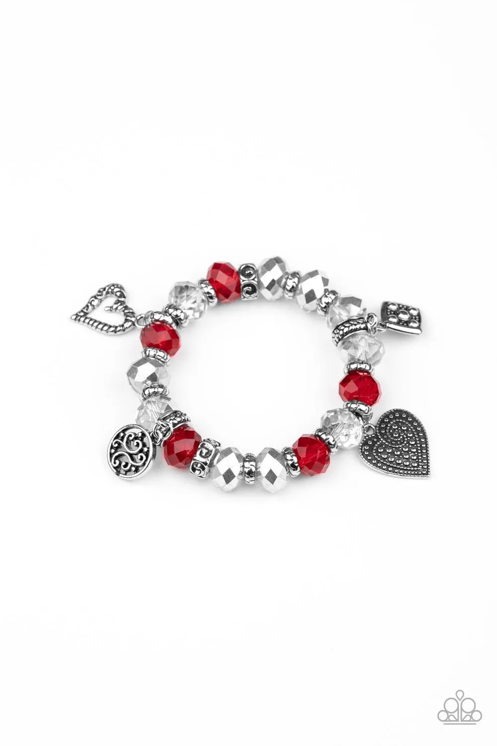 Fabulously Flirty Red and Silver Heart Bracelet - Paparazzi Accessories