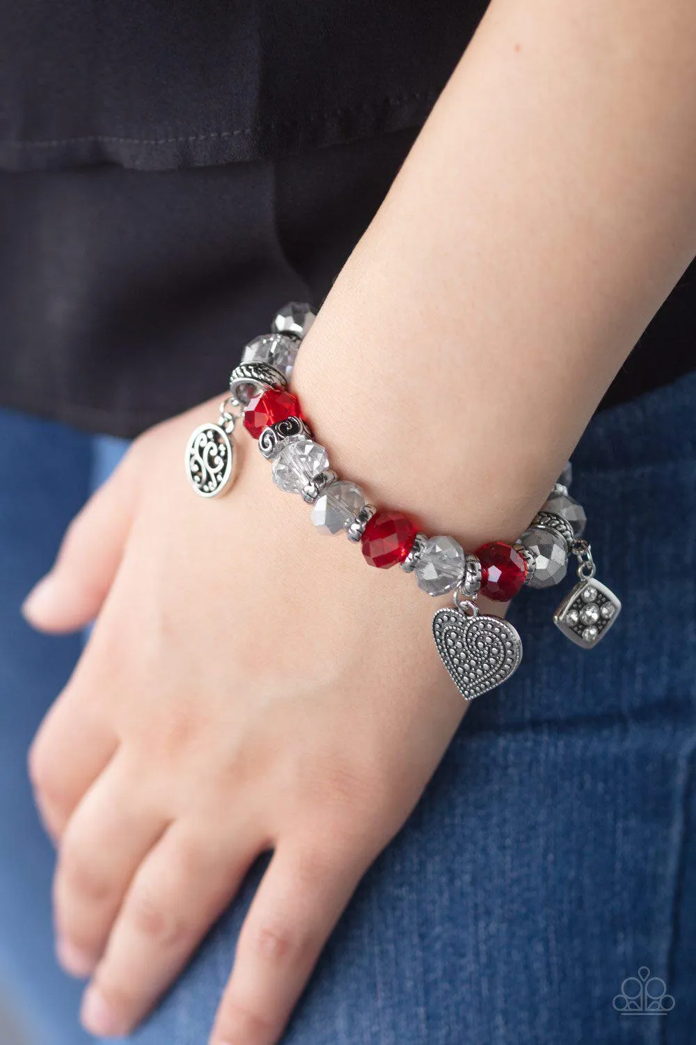 Fabulously Flirty Red and Silver Heart Bracelet - Paparazzi Accessories