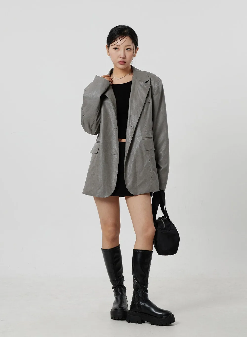 Faux Leather Oversized Jacket CF306