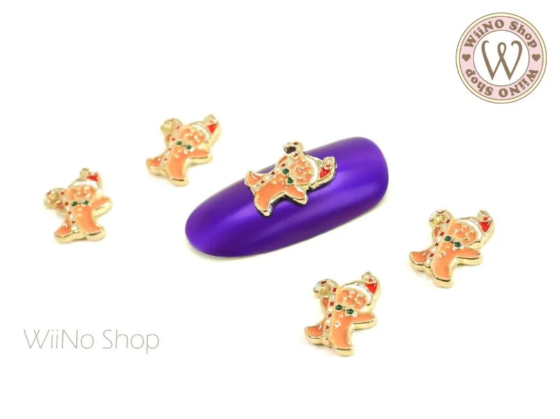 Gingerbread Man with Candy Cane Nail Metal Charm - 2 pcs