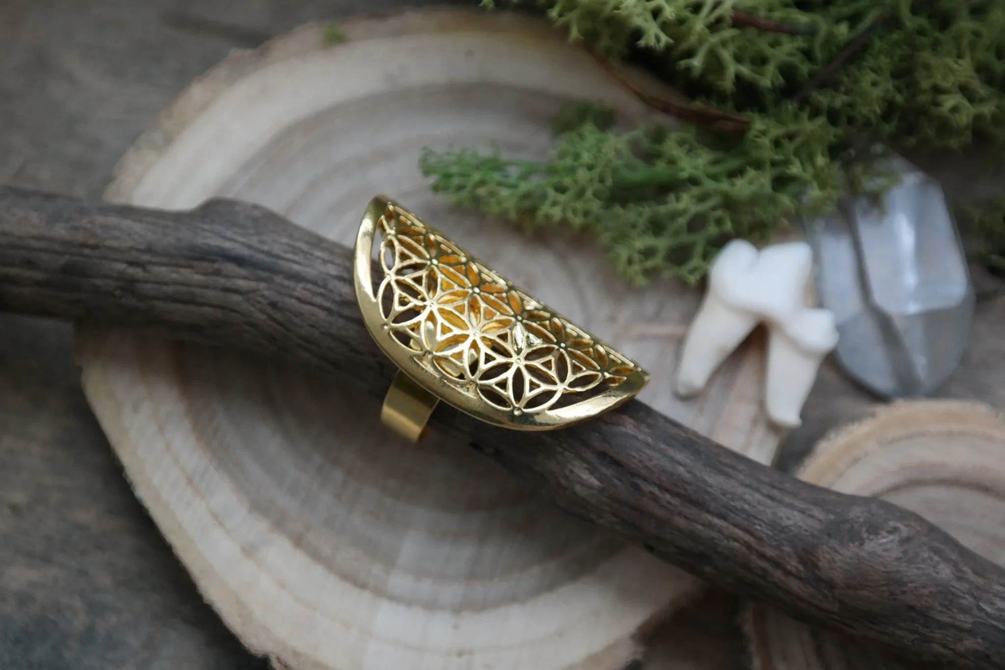 Golden Flower of Life Ring