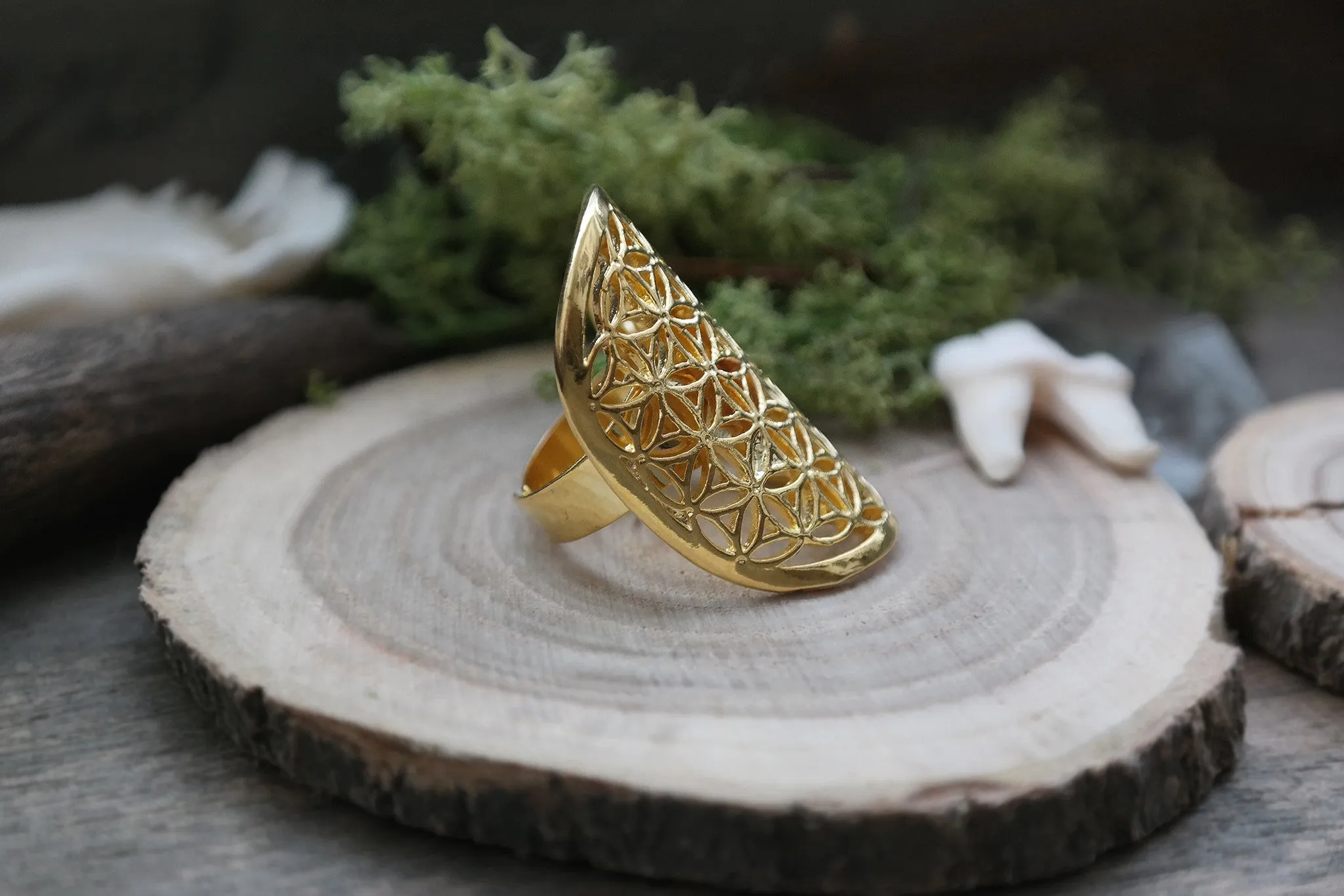 Golden Flower of Life Ring