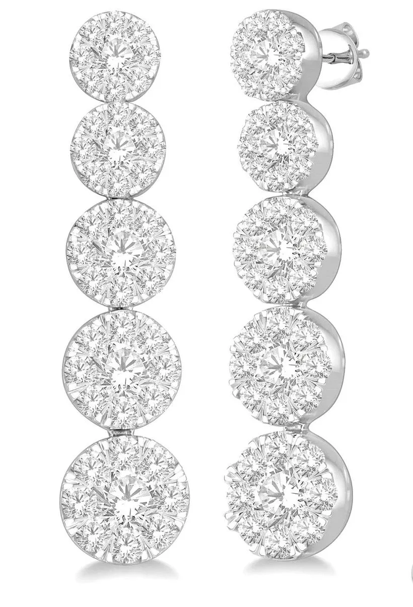 Graduated Diamond Cluster Drop Earrings In 14k White Gold