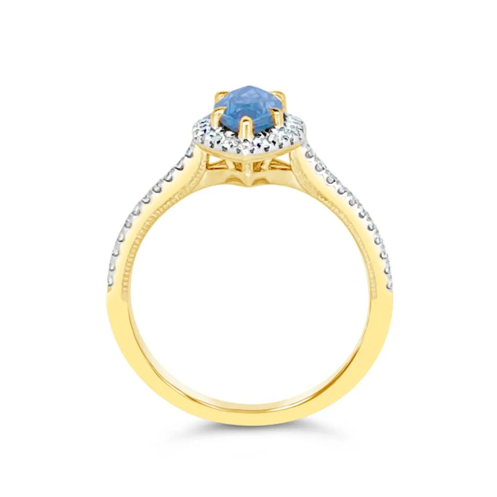 Irisa by Martin Binder Marquise Blue Zircon & Diamond Halo Ring