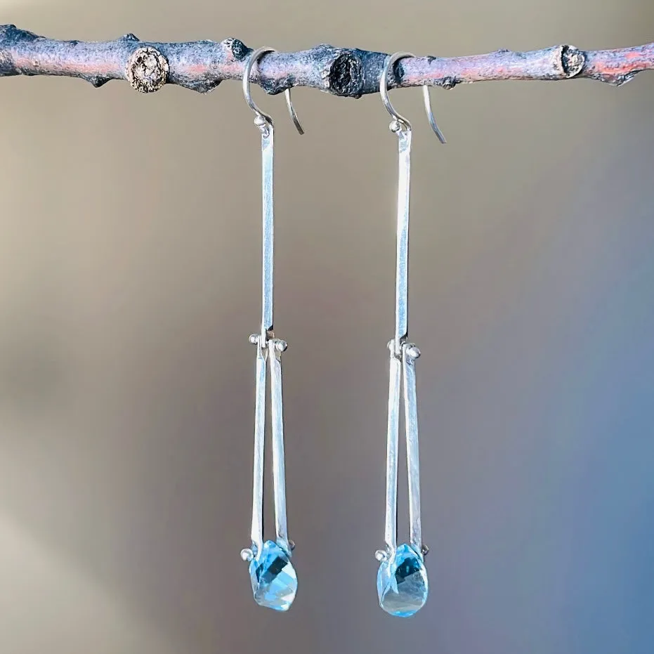 Long Twist sticks blue topaz earrings