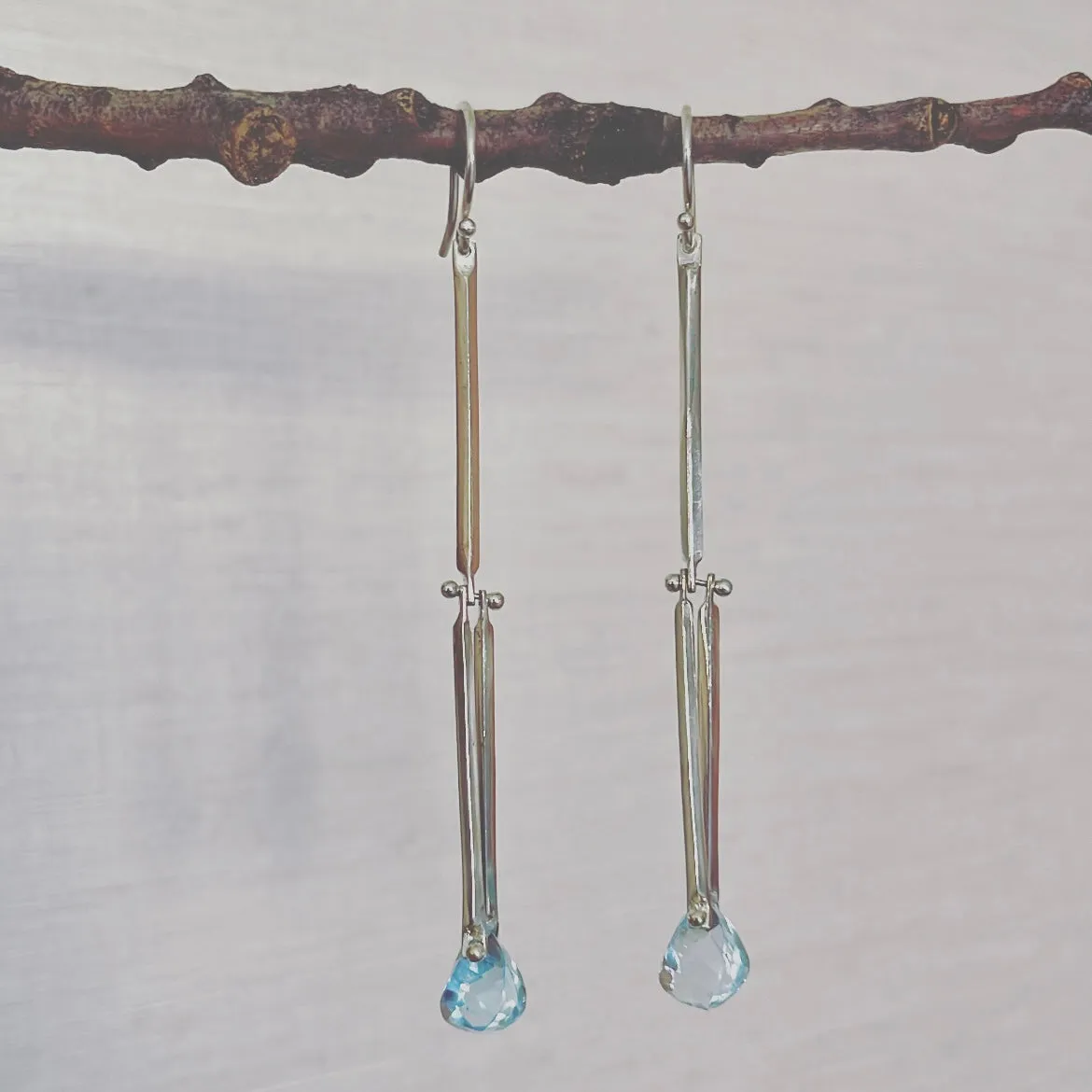 Long Twist sticks blue topaz earrings