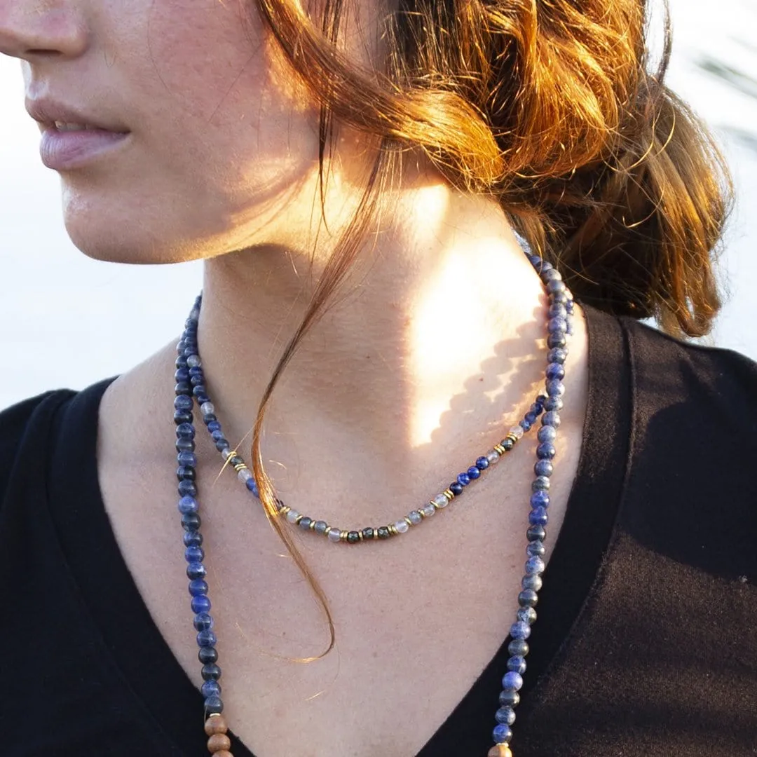 Long- Intuition and Strength Sodalite and Quartz Crystal Gemstone Necklace *Final Sale*