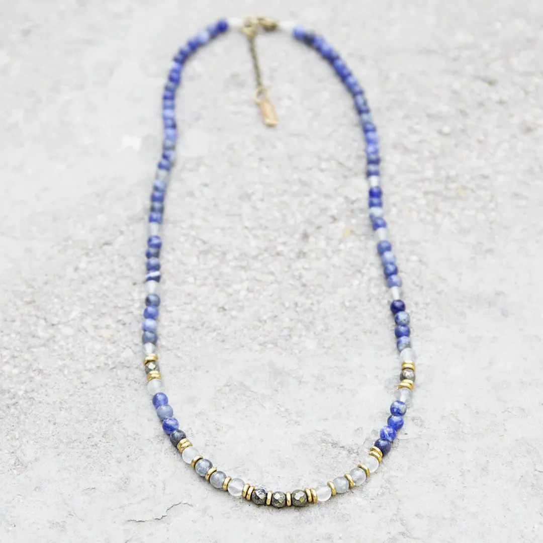 Long- Intuition and Strength Sodalite and Quartz Crystal Gemstone Necklace *Final Sale*