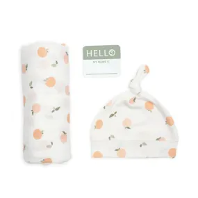 Lulujo Hello World Blanket   Knotted Hat - Peaches