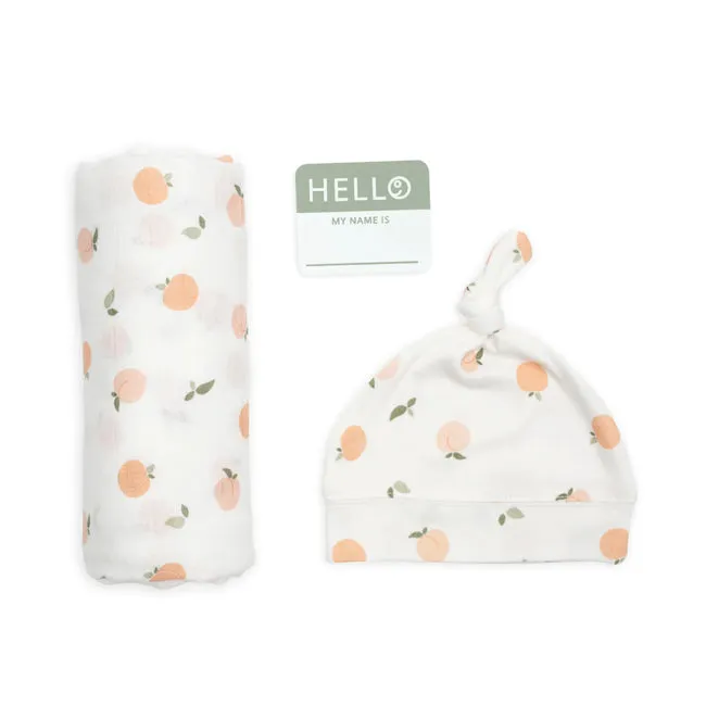 Lulujo Hello World Blanket   Knotted Hat - Peaches