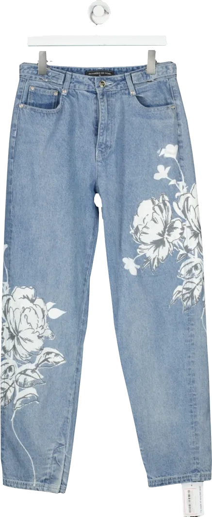 maniere de voir Blue Flower Print Mom Jeans UK 10