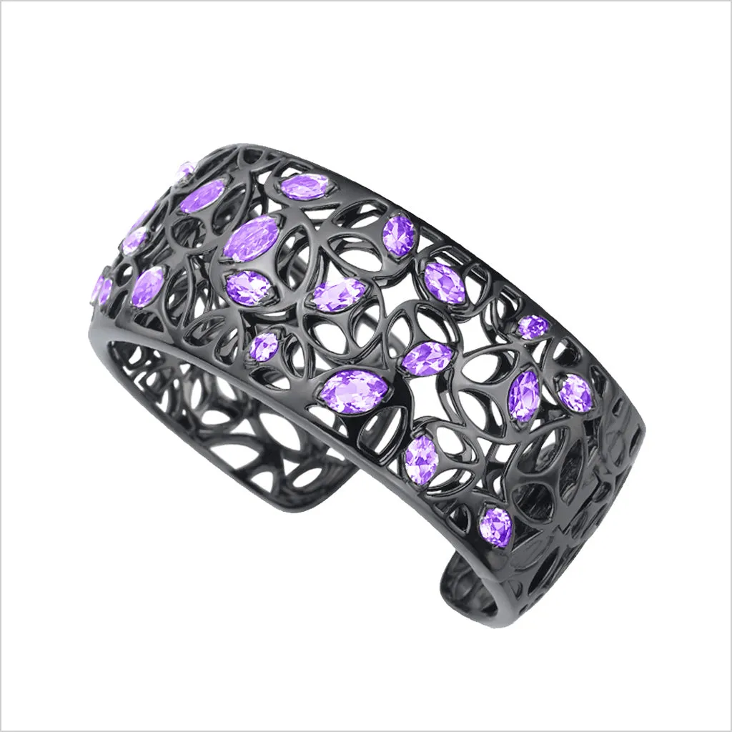 Medallion Purple Quartz Cuff in Sterling Silver plated with Black Rhodium