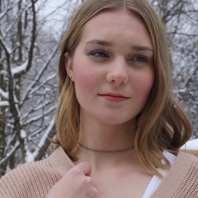 Minimal Gray Crystal chain choker Necklace